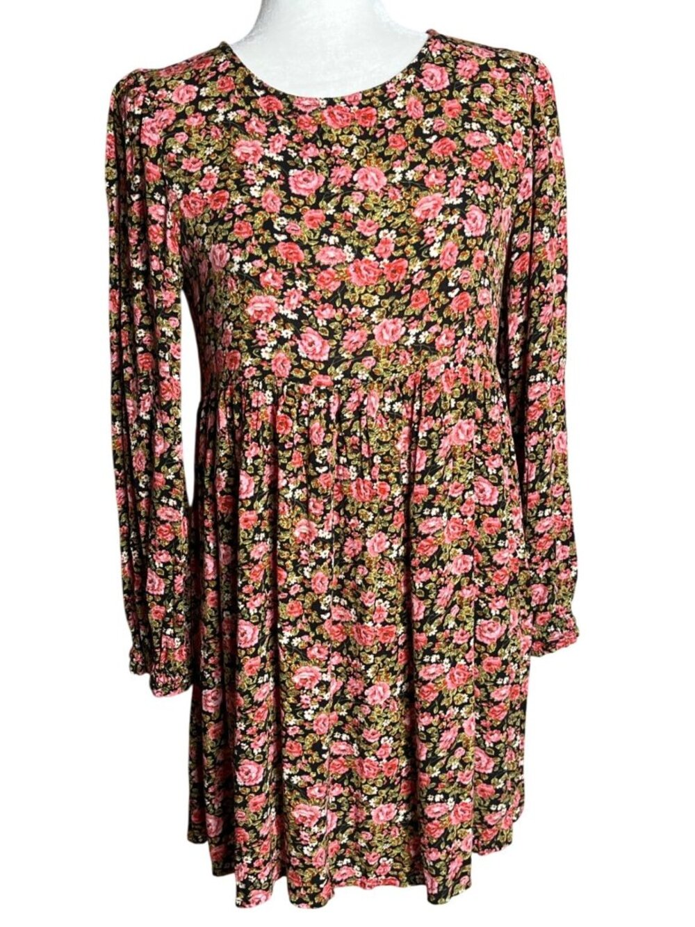 BP Boho Babydoll Mini Dress Floral Frenzy Fall Layer Grunge Comfort Tunic Wom S